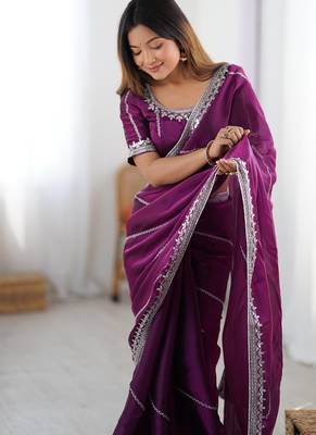 wine color art silk blend thread sequince embroidered work saree with blouse 5