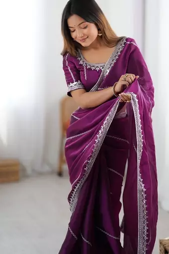 wine color art silk blend thread sequince embroidered work saree with blouse