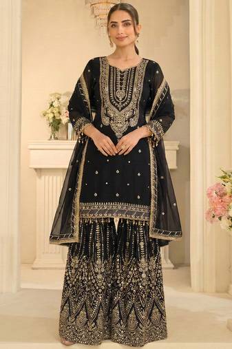  black georgette sharara suit for women