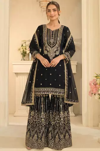  black georgette sharara suit for women