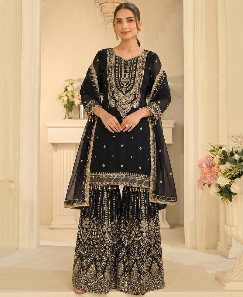  black georgette sharara suit for women