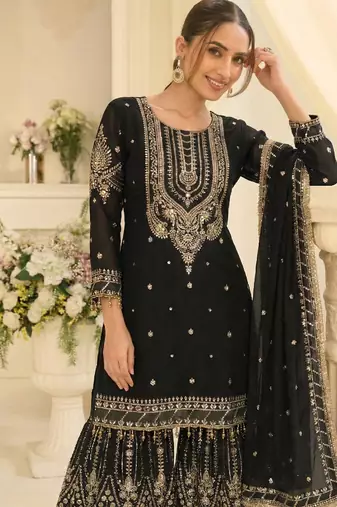  black georgette sharara suit for women