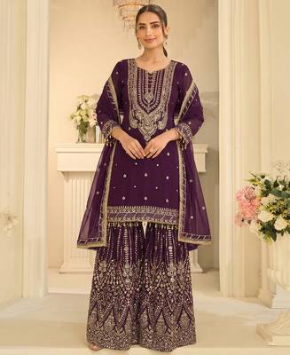 purple georgette sharara suit for women 1