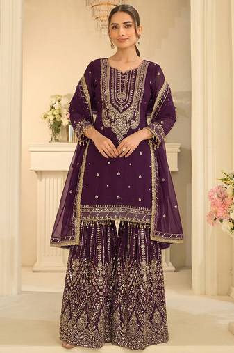  purple georgette sharara suit for women
