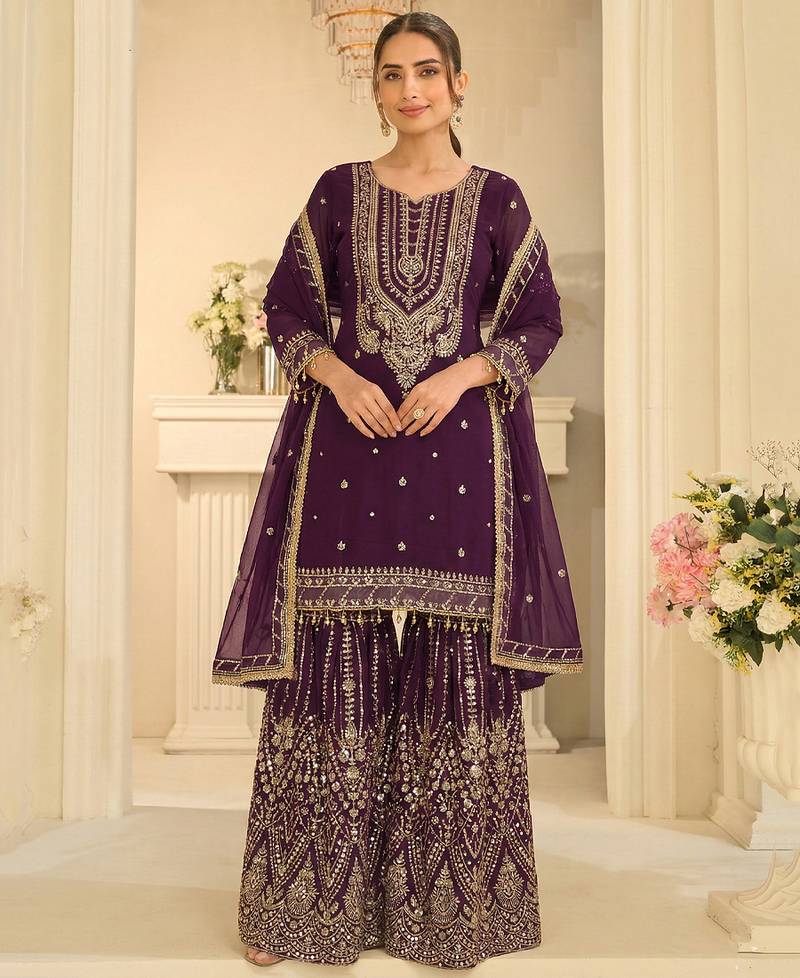  purple georgette sharara suit for women