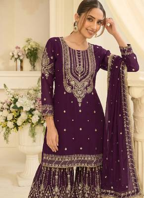 purple georgette sharara suit for women 2