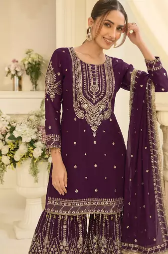  purple georgette sharara suit for women