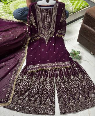 purple georgette sharara suit for women 3