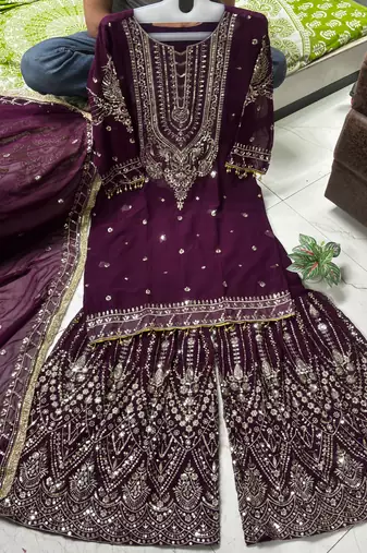  purple georgette sharara suit for women