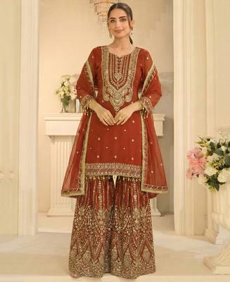 orange georgette sharara suit for women 1