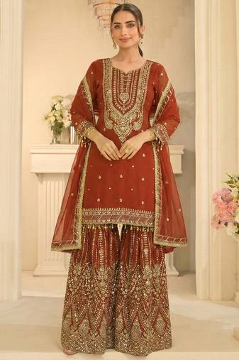  orange georgette sharara suit for women