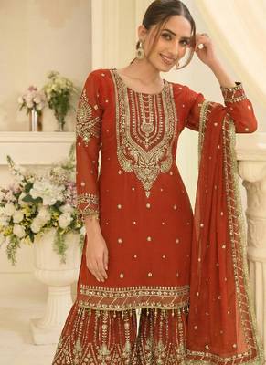 orange georgette sharara suit for women 2