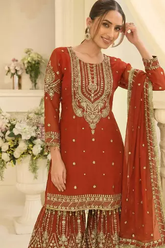  orange georgette sharara suit for women
