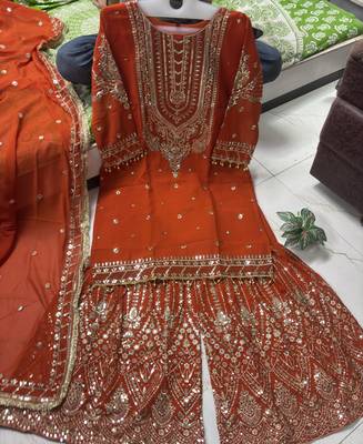 orange georgette sharara suit for women 3
