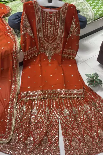  orange georgette sharara suit for women