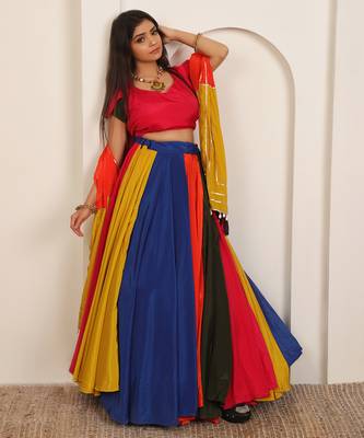 MULTI COLOR SOLID SILK BLAND FLAIR PARTY LEHENGA CHOLI WITH DUPATTA. 2