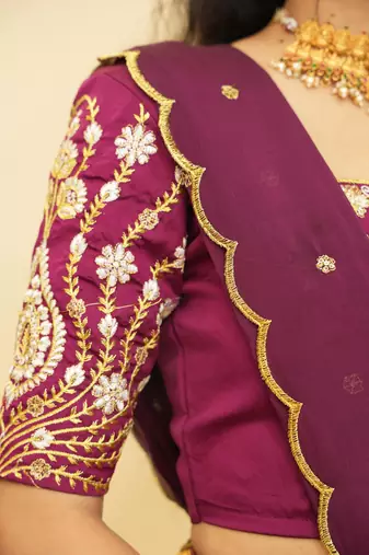 Beautiful South Indian Style Semi-Stitched Half Saree with Embroidered Blouse and Rangoli Dupatta for Women