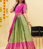 Beautiful South Indian Style Semi-Stitched Half Saree with Embroidered Blouse and Rangoli Dupatta for Women