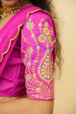 Beautiful South Indian Style Semi-Stitched Half Saree with Embroidered Blouse and Rangoli Dupatta for Women 4