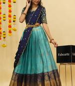 Beautiful South Indian Style Semi-Stitched Half Saree with Embroidered Blouse and Rangoli Dupatta for Women