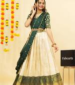 Beautiful South Indian Style Semi-Stitched Half Saree with Embroidered Blouse and Rangoli Dupatta for Women