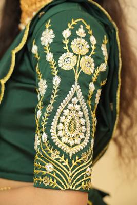 Beautiful South Indian Style Semi-Stitched Half Saree with Embroidered Blouse and Rangoli Dupatta for Women 2
