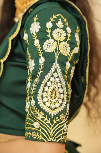 Beautiful South Indian Style Semi-Stitched Half Saree with Embroidered Blouse and Rangoli Dupatta for Women