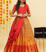 Beautiful South Indian Style Semi-Stitched Half Saree with Embroidered Blouse and Rangoli Dupatta for Women