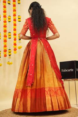 Beautiful South Indian Style Semi-Stitched Half Saree with Embroidered Blouse and Rangoli Dupatta for Women 4