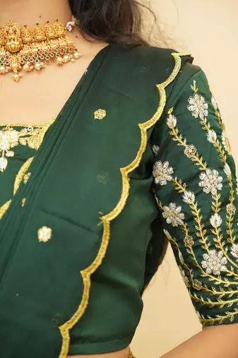 Beautiful South Indian Style Semi-Stitched Half Saree with Embroidered Blouse and Rangoli Dupatta for Women