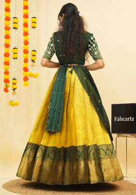 Beautiful South Indian Style Semi-Stitched Half Saree with Embroidered Blouse and Rangoli Dupatta for Women 4