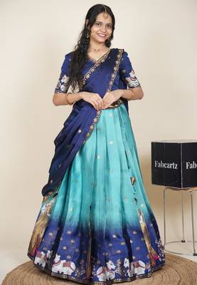 Beautiful South Indian Style ed Half Saree with Embroidered Blouse and Rangoli Dupatta for Women 1