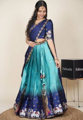 Beautiful South Indian Style ed Half Saree with Embroidered Blouse and Rangoli Dupatta for Women 3