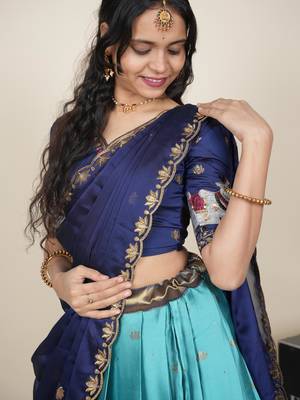 Beautiful South Indian Style ed Half Saree with Embroidered Blouse and Rangoli Dupatta for Women 4