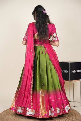 Beautiful South Indian Style ed Half Saree with Embroidered Blouse and Rangoli Dupatta for Women 2