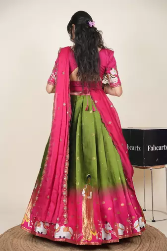 Beautiful South Indian Style ed Half Saree with Embroidered Blouse and Rangoli Dupatta for Women