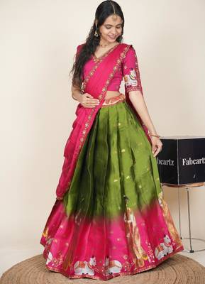 Beautiful South Indian Style ed Half Saree with Embroidered Blouse and Rangoli Dupatta for Women 3