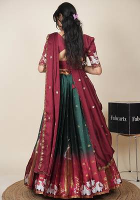Beautiful South Indian Style ed Half Saree with Embroidered Blouse and Rangoli Dupatta for Women 2
