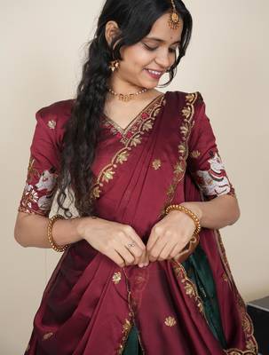 Beautiful South Indian Style ed Half Saree with Embroidered Blouse and Rangoli Dupatta for Women 3