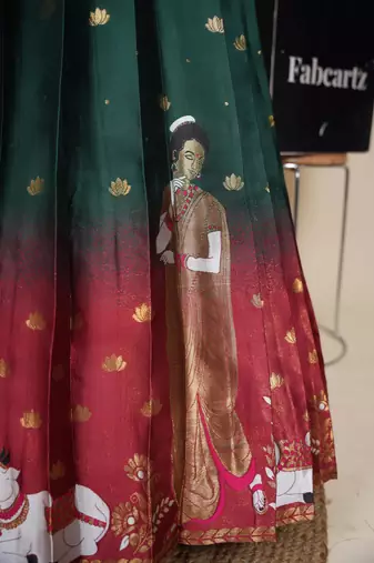 Beautiful South Indian Style Semi-Stitched Half Saree with Embroidered Blouse and Rangoli Dupatta for Women