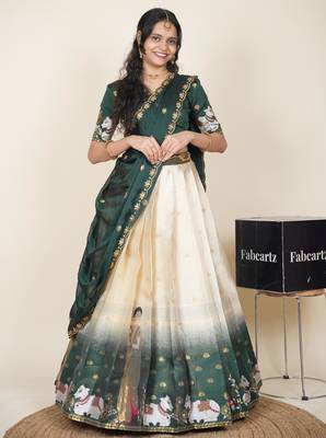 Beautiful South Indian Style ed Half Saree with Embroidered Blouse and Rangoli Dupatta for Women 1