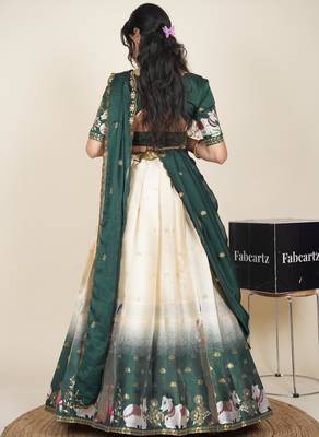 Beautiful South Indian Style ed Half Saree with Embroidered Blouse and Rangoli Dupatta for Women 2