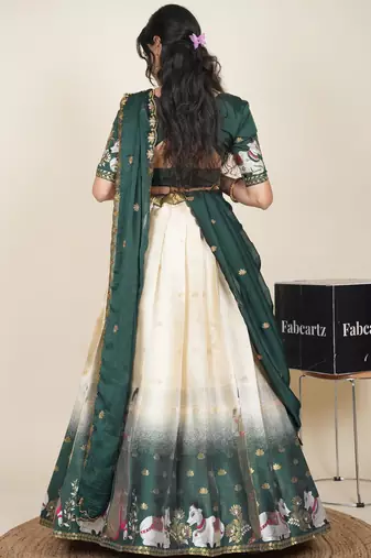 Beautiful South Indian Style ed Half Saree with Embroidered Blouse and Rangoli Dupatta for Women