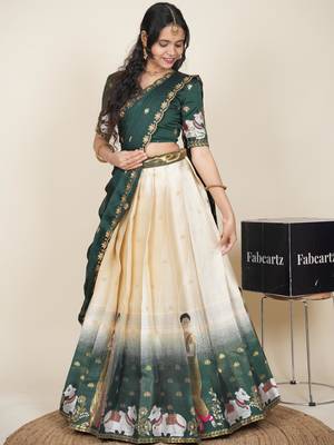 Beautiful South Indian Style ed Half Saree with Embroidered Blouse and Rangoli Dupatta for Women 3