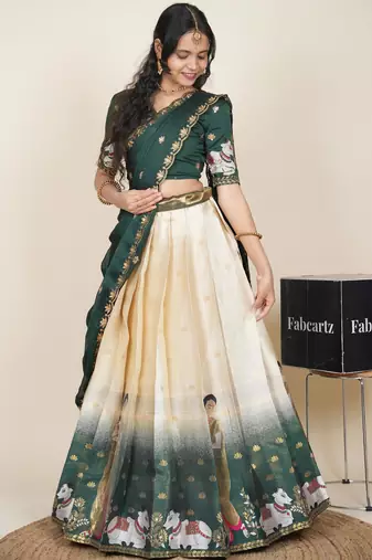 Beautiful South Indian Style ed Half Saree with Embroidered Blouse and Rangoli Dupatta for Women