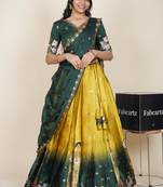 Beautiful South Indian Style Semi-Stitched Half Saree with Embroidered Blouse and Rangoli Dupatta for Women