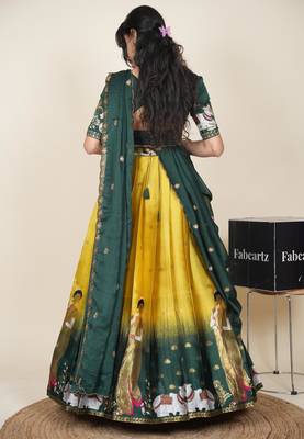 Beautiful South Indian Style ed Half Saree with Embroidered Blouse and Rangoli Dupatta for Women 2