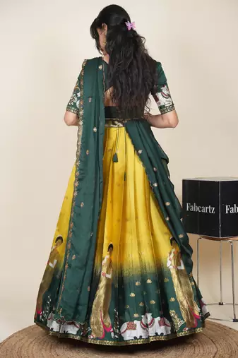 Beautiful South Indian Style Semi-Stitched Half Saree with Embroidered Blouse and Rangoli Dupatta for Women