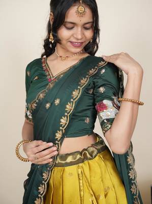 Beautiful South Indian Style ed Half Saree with Embroidered Blouse and Rangoli Dupatta for Women 3