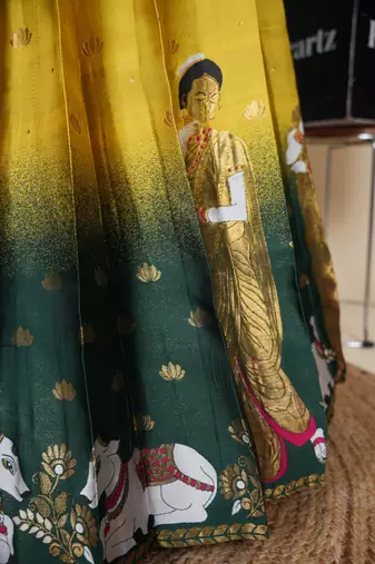 Beautiful South Indian Style Semi-Stitched Half Saree with Embroidered Blouse and Rangoli Dupatta for Women